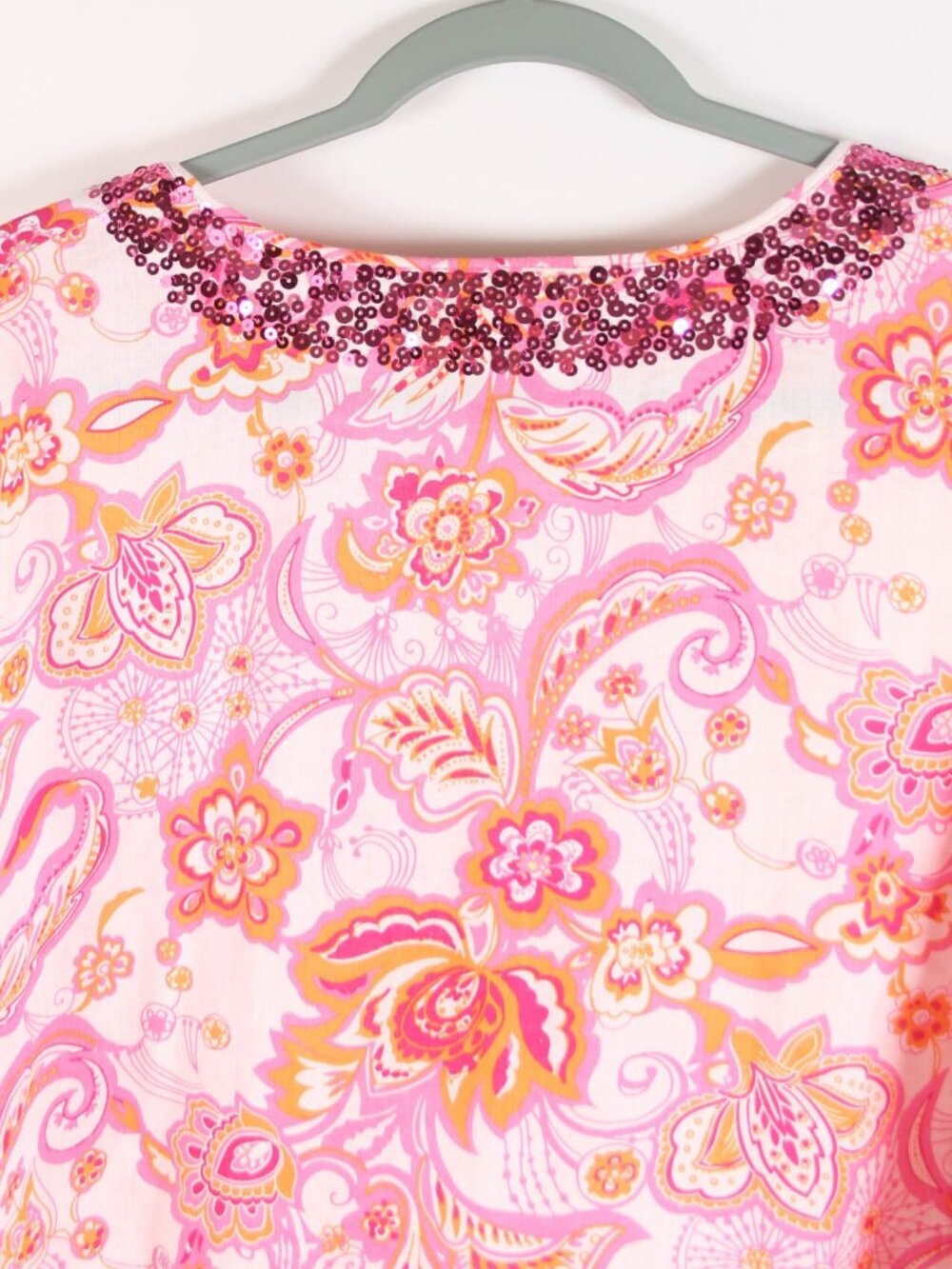 Saint Tropez West Women’s 2X Pink Paisley Linen Rayon Sequin Tunic Top Boho - Picture 5 of 8